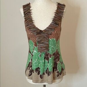 Deletta Anthropologie Botany Lesson Feather Detail Sleeveless V-Neck Top XS